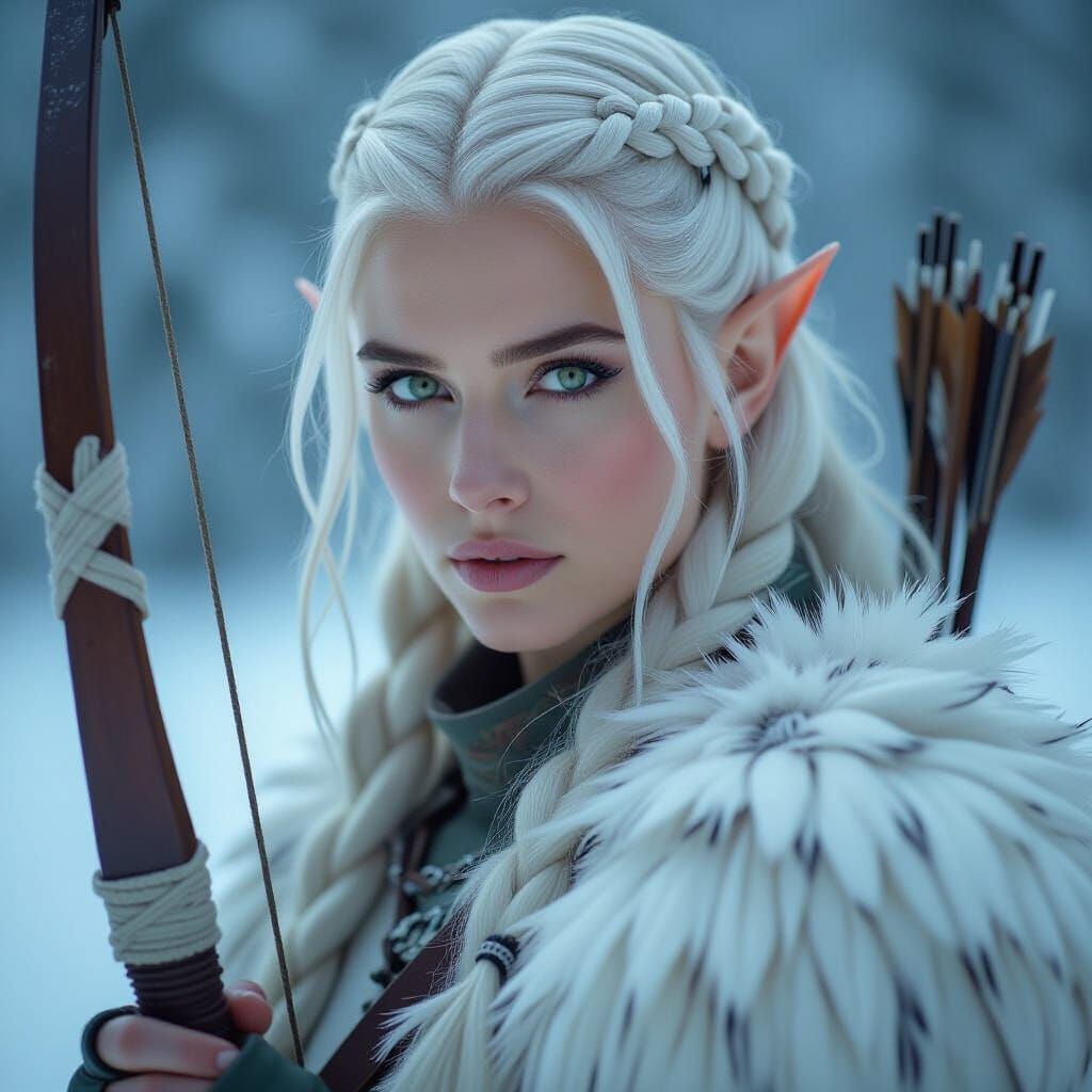 Moonlit Wood Elf Hunter in Snow Owl Feathers