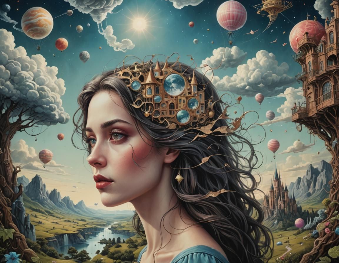 Surreal Landscape: Gravity-Defying Fairytale in Loish Style