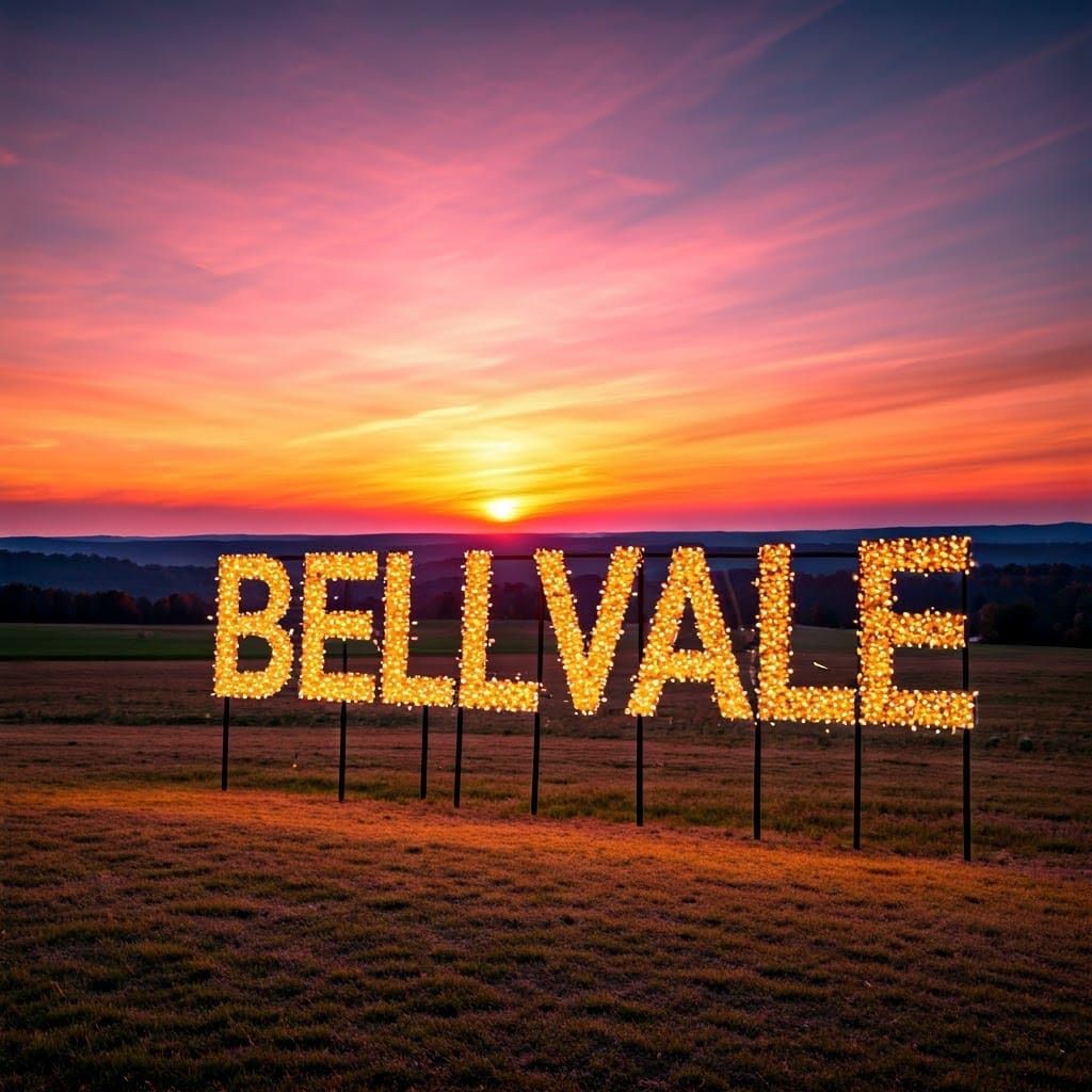 Bellvale Sign Lit by Sunset in Warwick, NY
