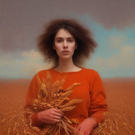 Creative Woman Surrounded by Autumn Wheat