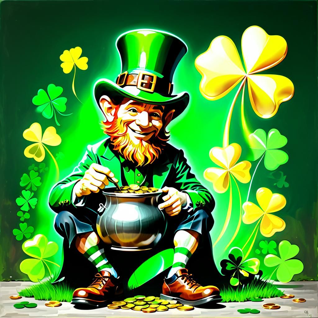 Leprechaun with Pot of Gold in Abstract Style