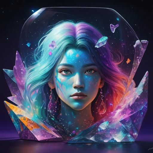 Cosmic Crystal Heart: Hyperrealistic Splash Art