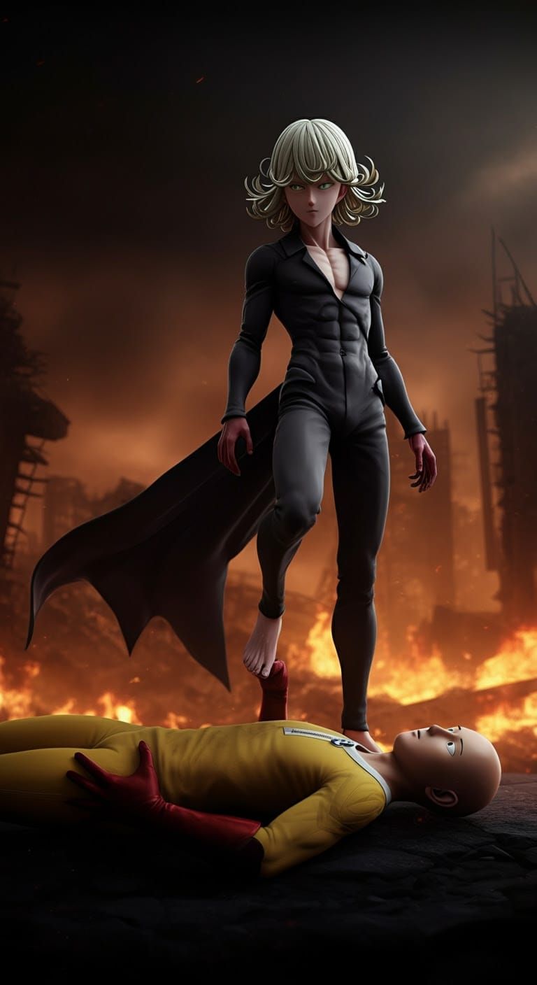 Tatsumaki Towers Over Defeated Saitama in Ruined City