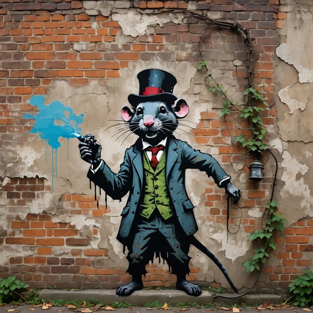 Banksy-Style Street Art: Rat with Spray Can