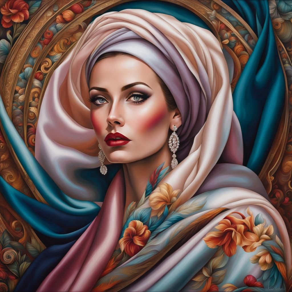 Elegant Lady in Fabric Headscarf: Fantasy Art