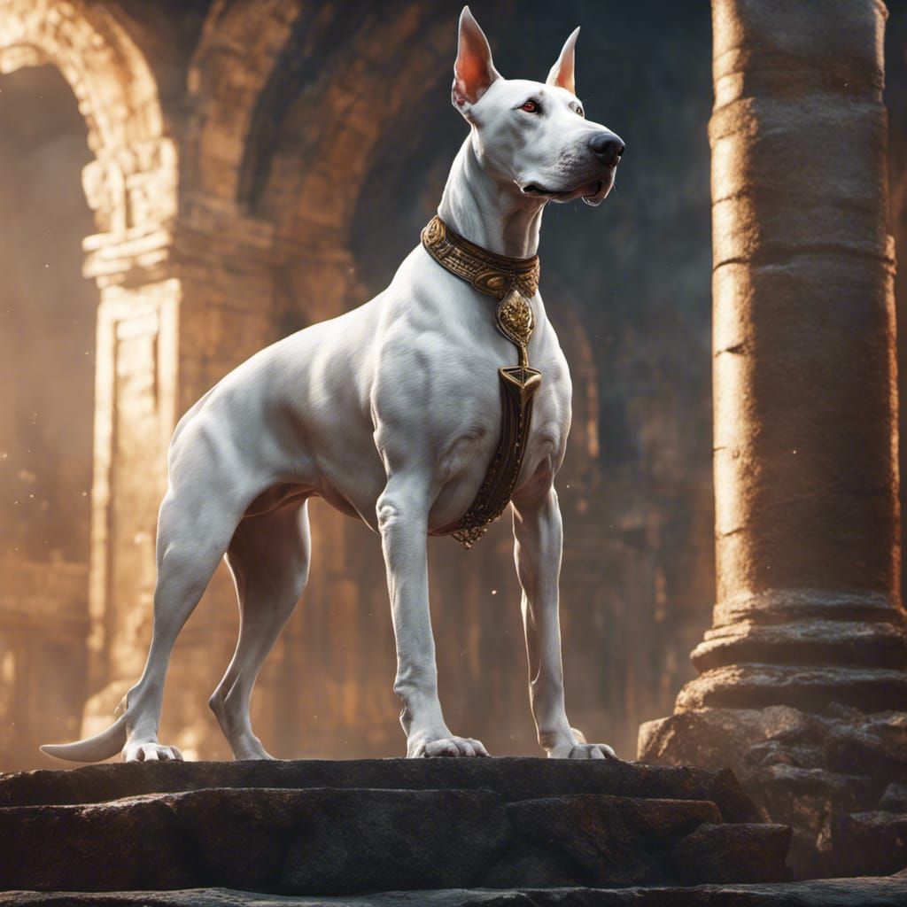 White Doberman Pinscher Guard Dog in Detailed Matte Painting