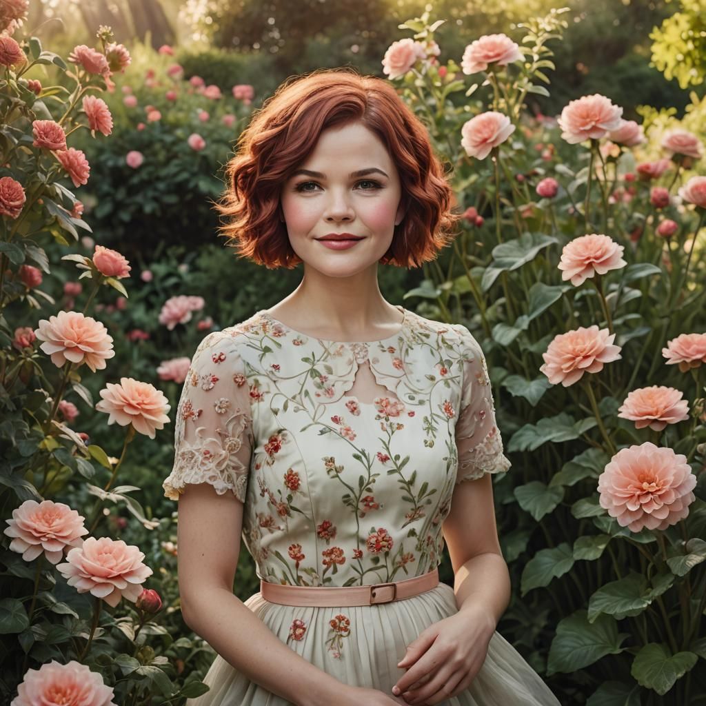 Smiling Redhead Portrait in Dreamy Garden Setting