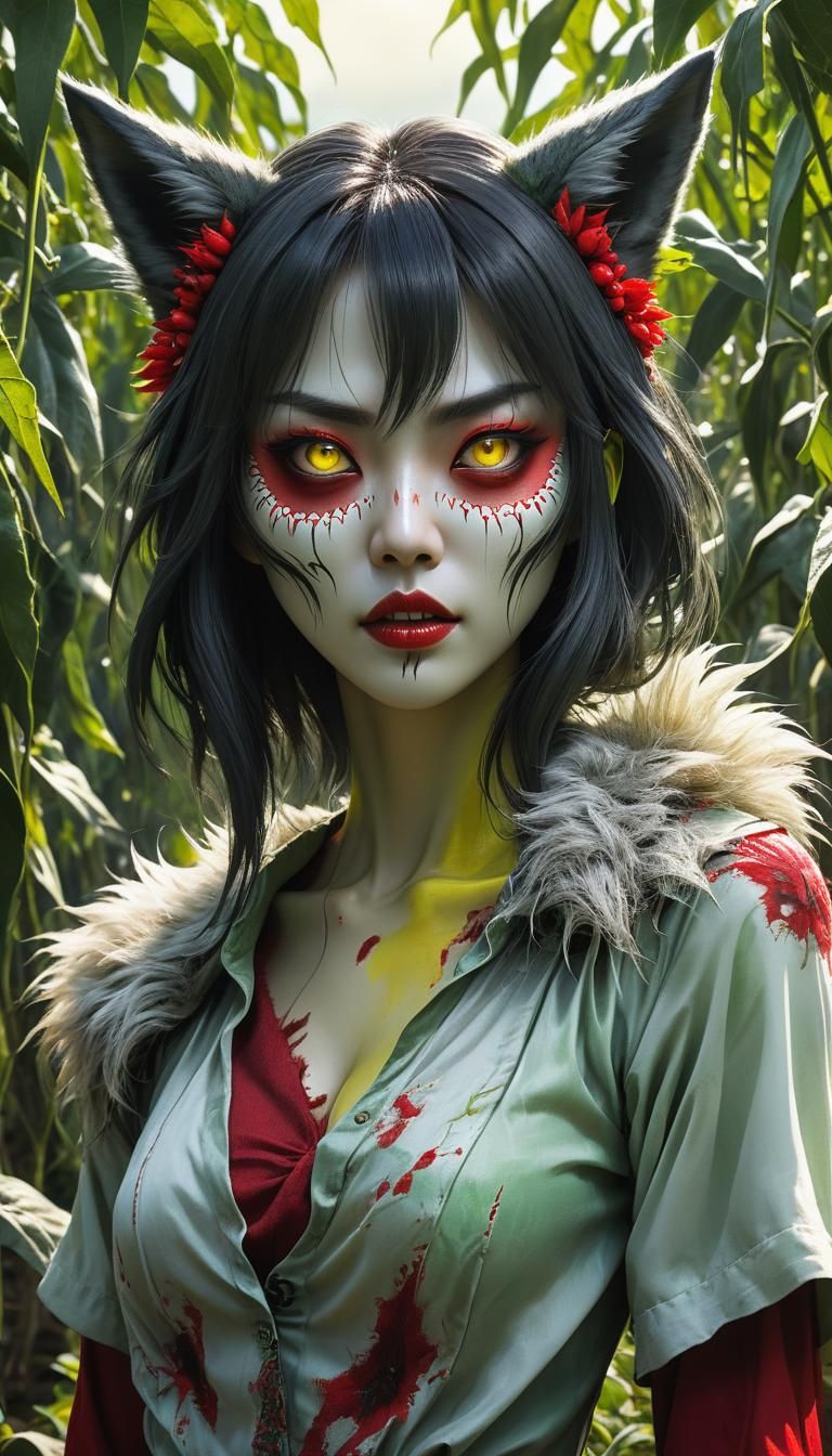 Anime Werewolf Portrait in Mexican Dia de Los Muertos