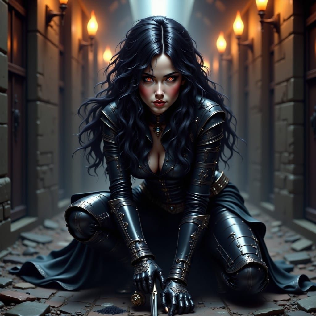 Female Rogue in Alleyway: Digital Art