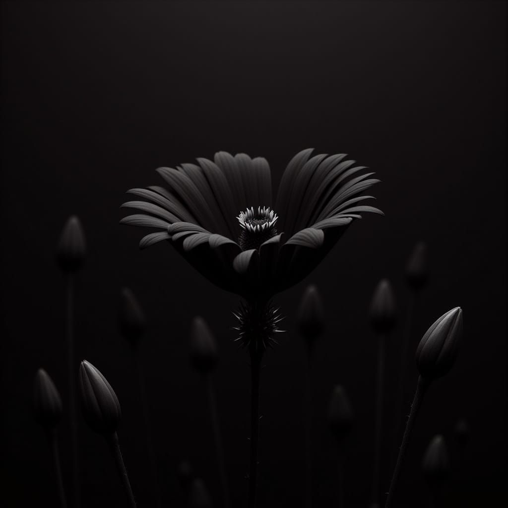 Black Flower Silhouette in Dark Meadow