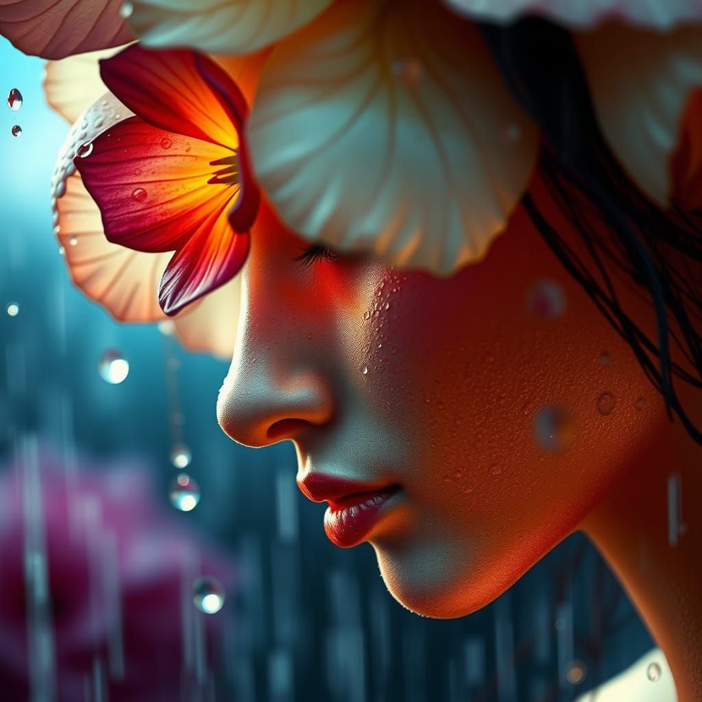 Delicate Dandelion Portrait Under Rainy Skies