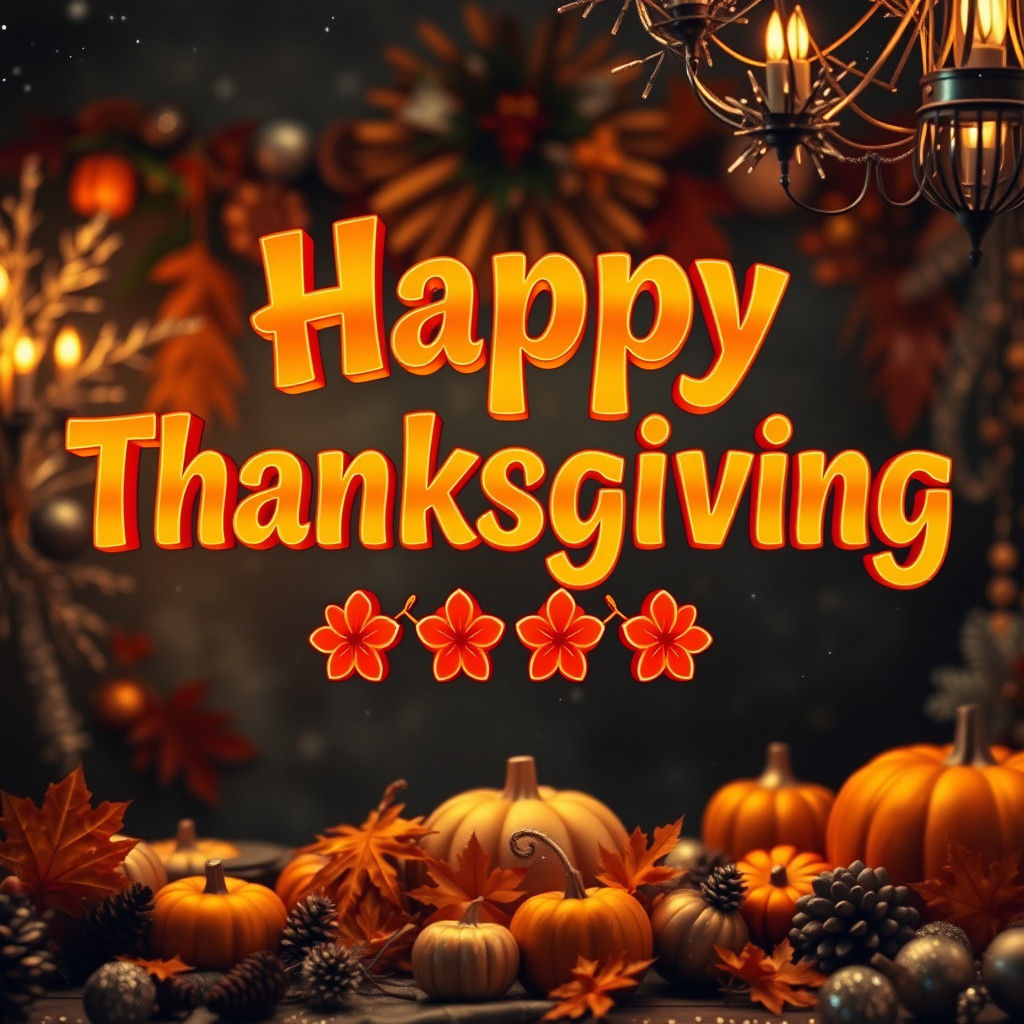 Happy Thanksgiving in 3D Font