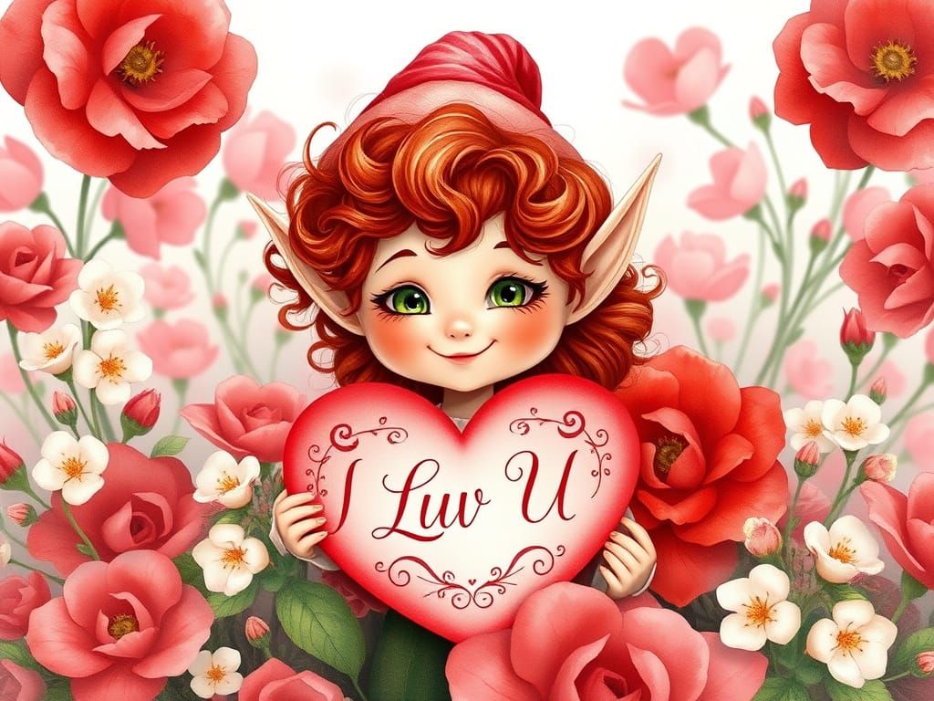 Romantic Elf in Whimsical Valentine's Garden