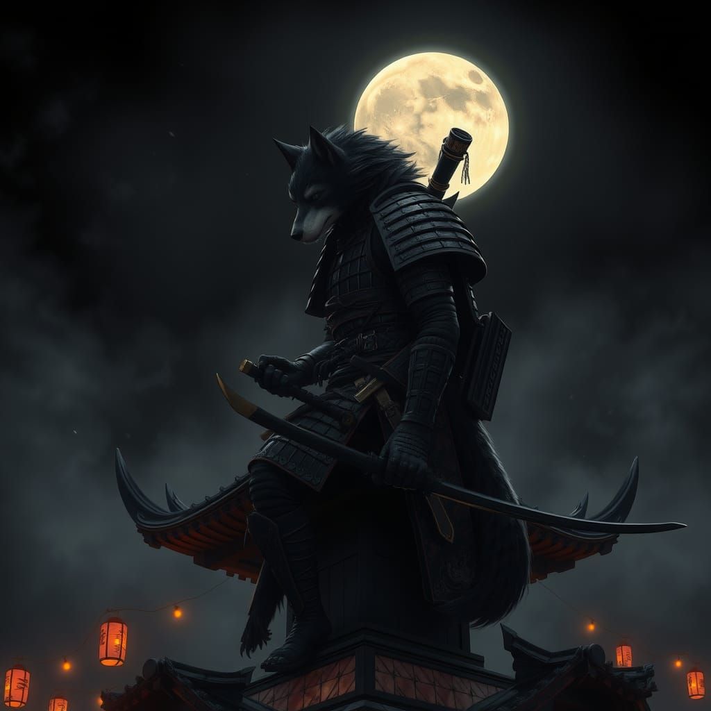 Werewolf Ninja on Misty Temple Roof
