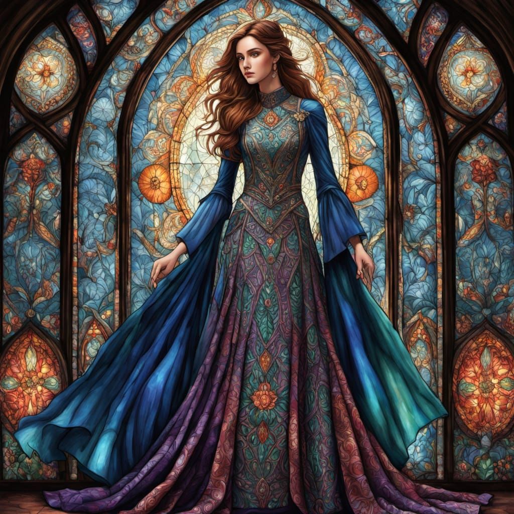 Fantasy Dress with Stained Glass Window Patterns