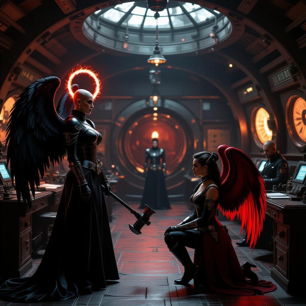 Dieselpunk Fortress Command Deck with Fiery Archduchess