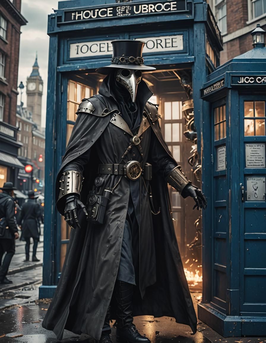Futuristic Plague Doctor in London: Sci-Fi Art