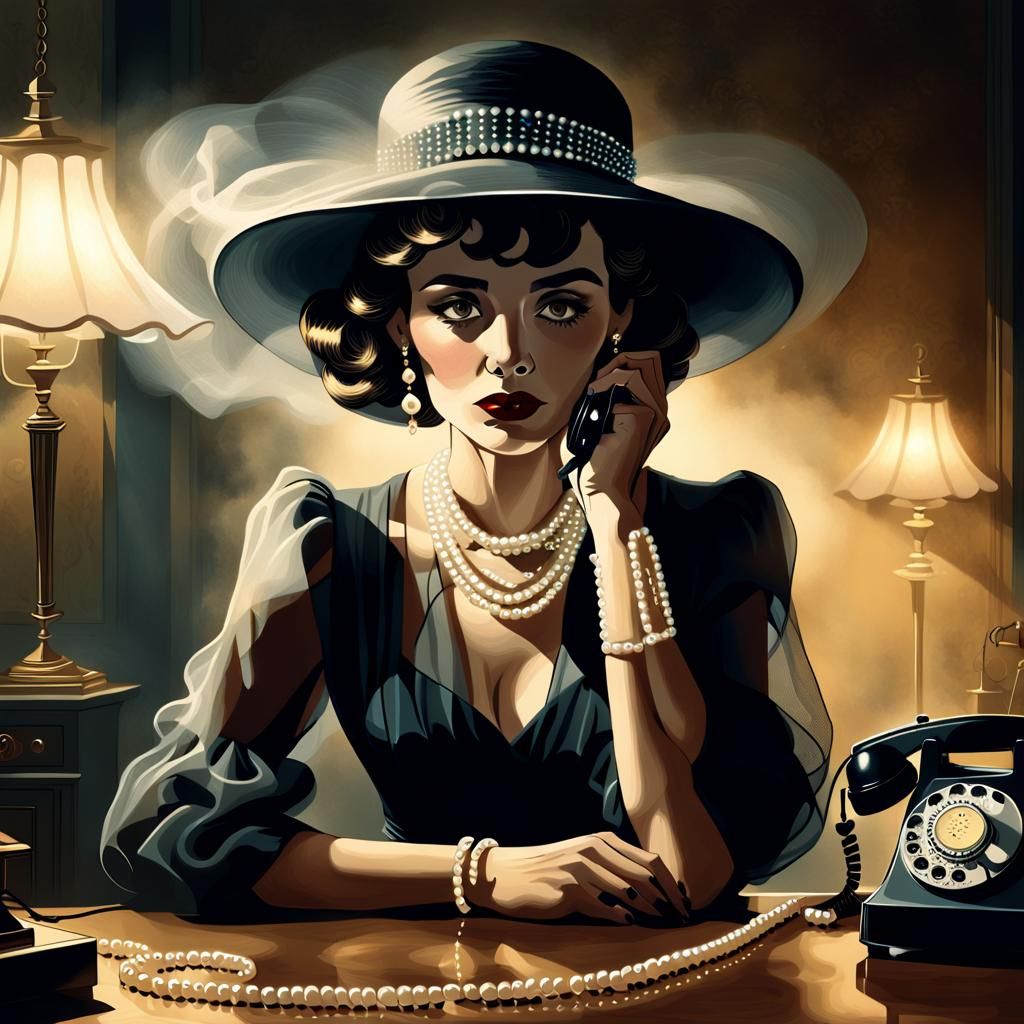 Film Noir Woman with Rotary Phone in Heathcote Style