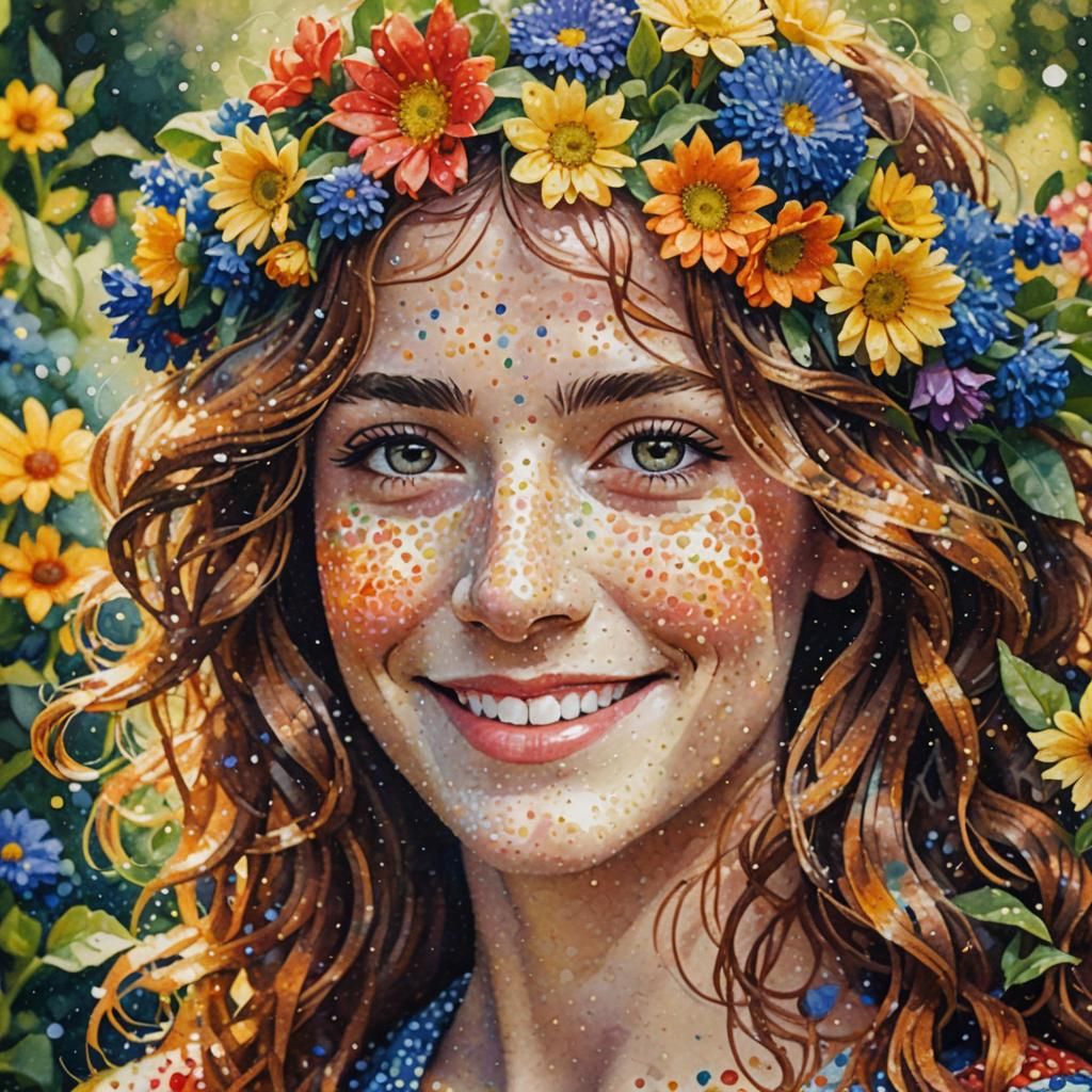 Pointillist Woman Portrait in a Sunny Garden