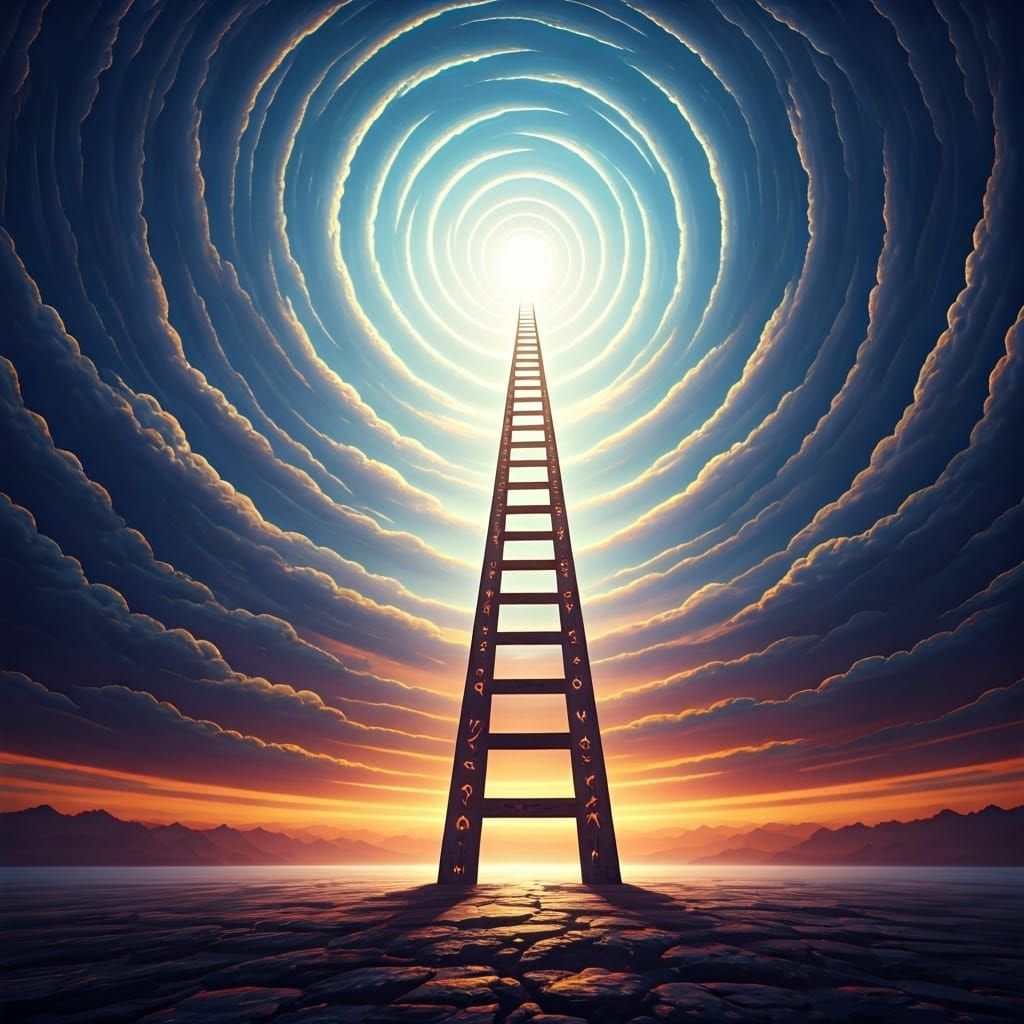 Ethereal Ladder Reaches for the Heavens in a Vibrant, Gradie...