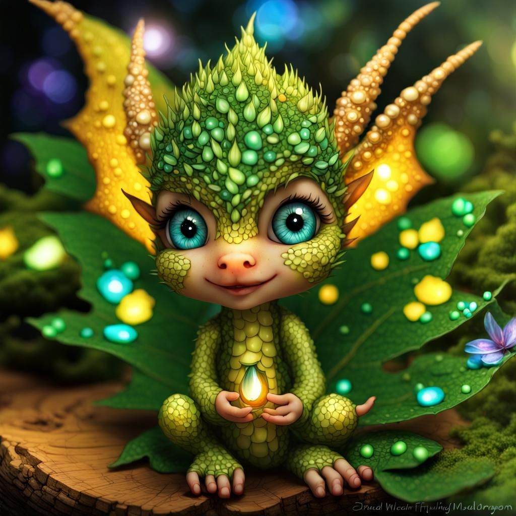 Adorable Newborn Dragon in a Mystical Forest