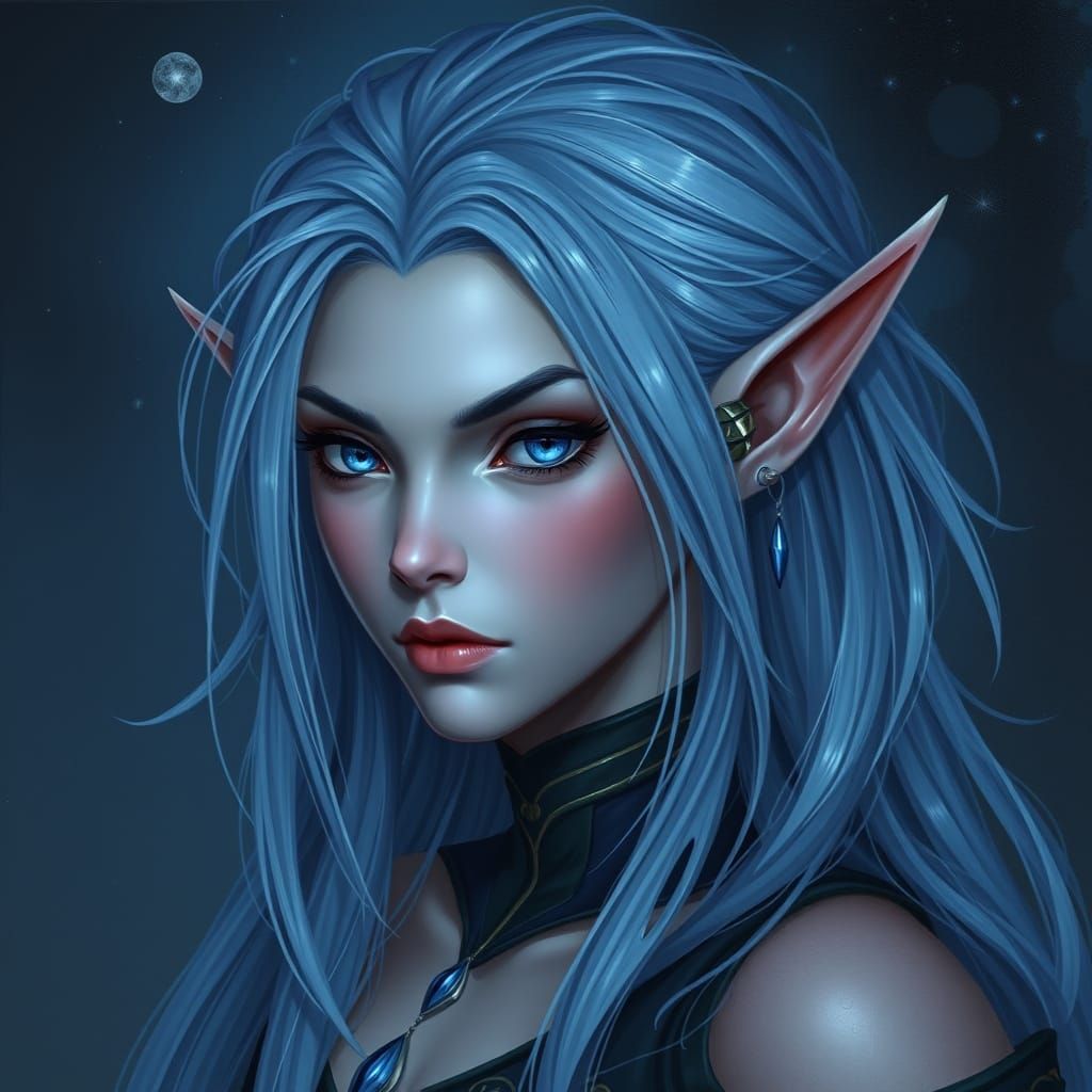 Drow Elf with Moonlight Hair: Digital Art