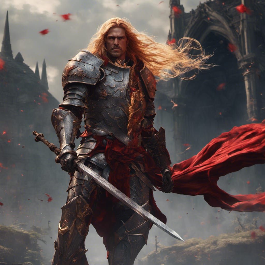 Knight in Red Armor, Fantasy Concept Art