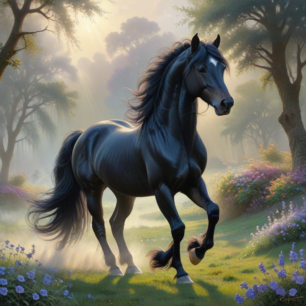 Ethereal Arabian Horse in Serene Pasture