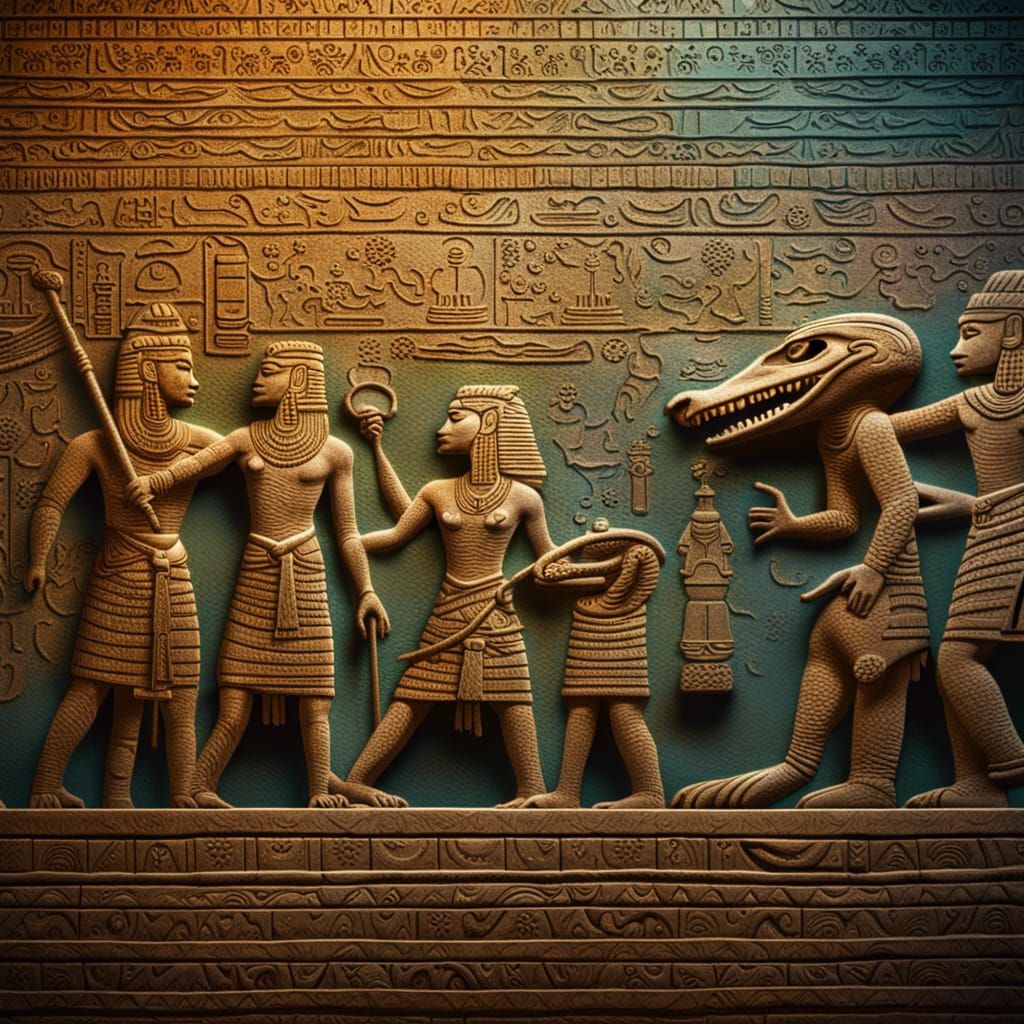 Detailed Hieroglyph of Crocodile God on Pyramid Wall