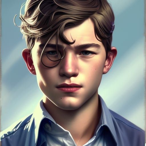 Detailed Portrait of Newsies' Davey in Art Nouveau Style