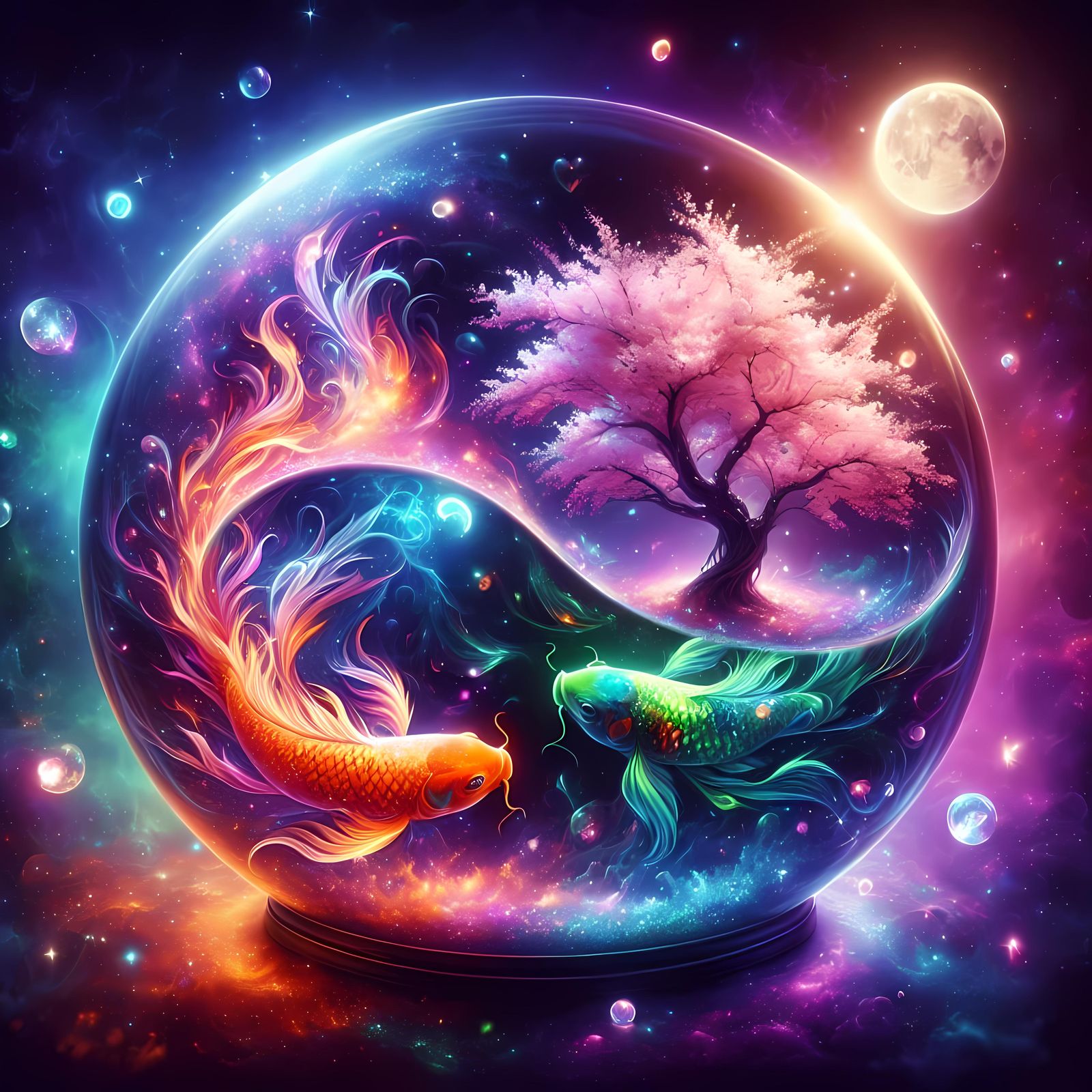 Koi Fish Snow Globe in Cosmic Setting