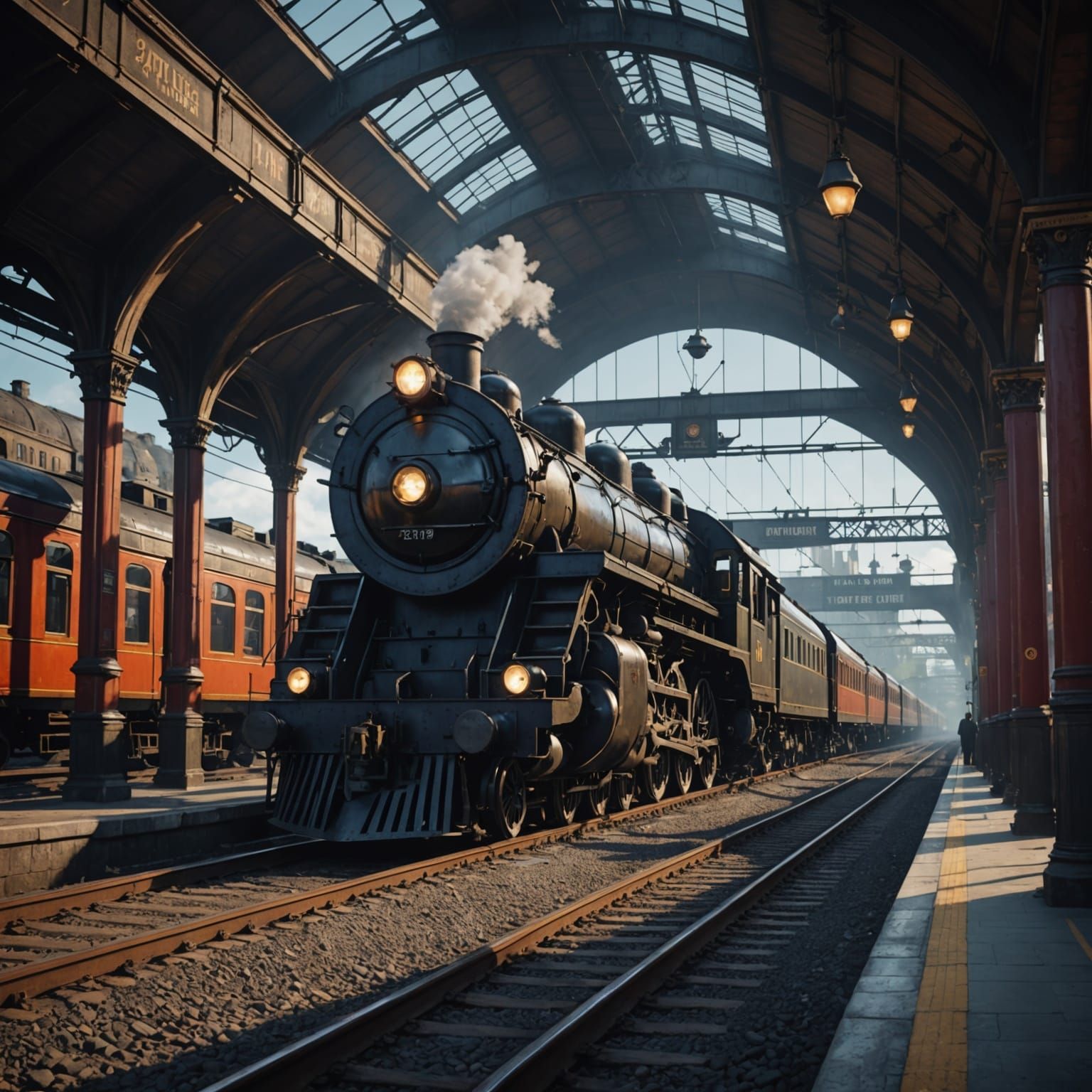 Fantastical Train Station in Vibrant Detail