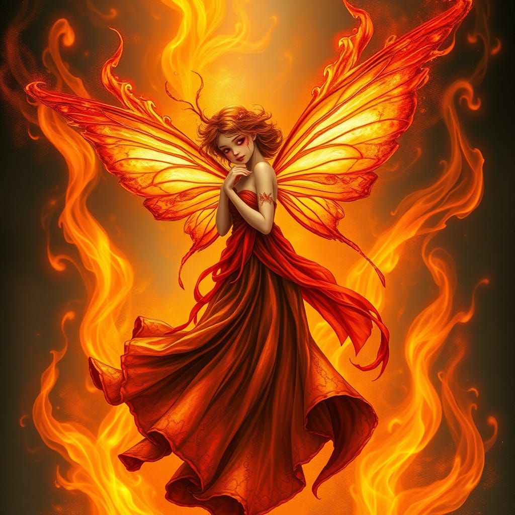 Fiery Fairy in Fantasy Illustration Style