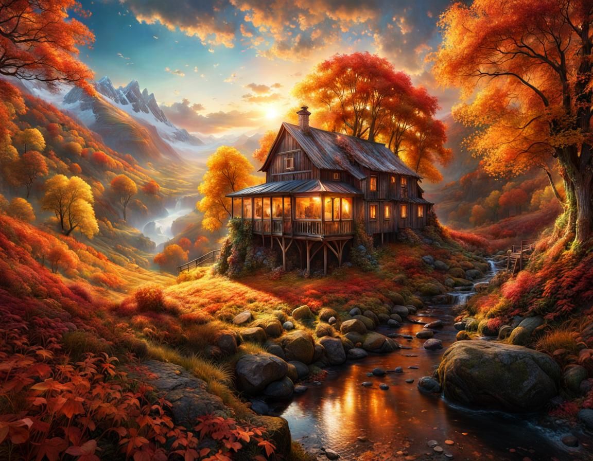 Breathtaking Autumn Landscape in Hyperdetailed Photorealisti...