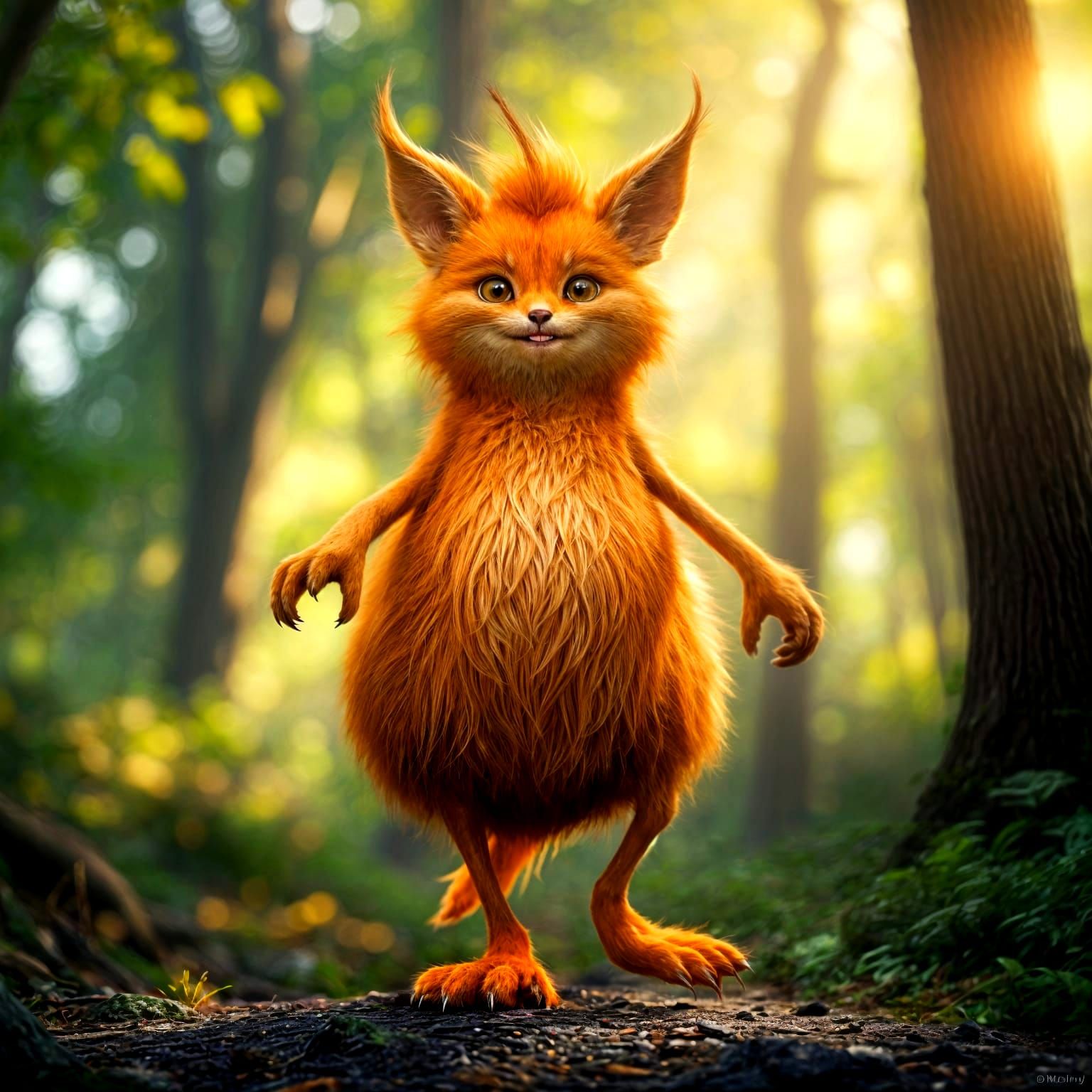 Friendly, Furry Vampire Creature in a Vibrant Forest