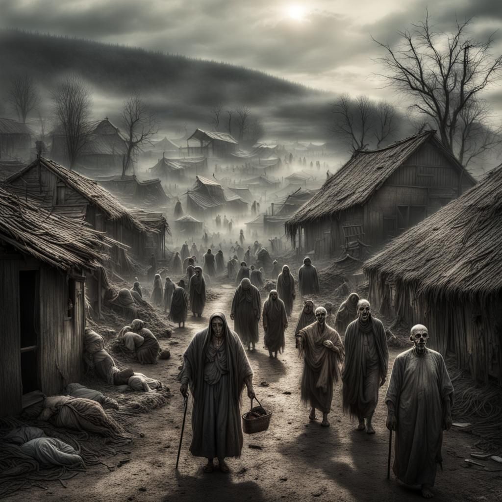 Vaporous Villagers: A Detailed Horror Scene