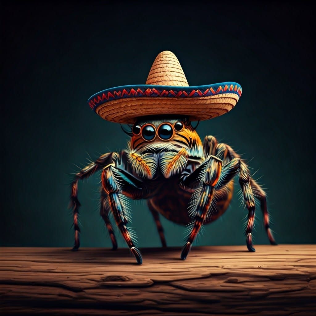 Jumping Spider Fiesta: A Gouache-Style Masterpiece