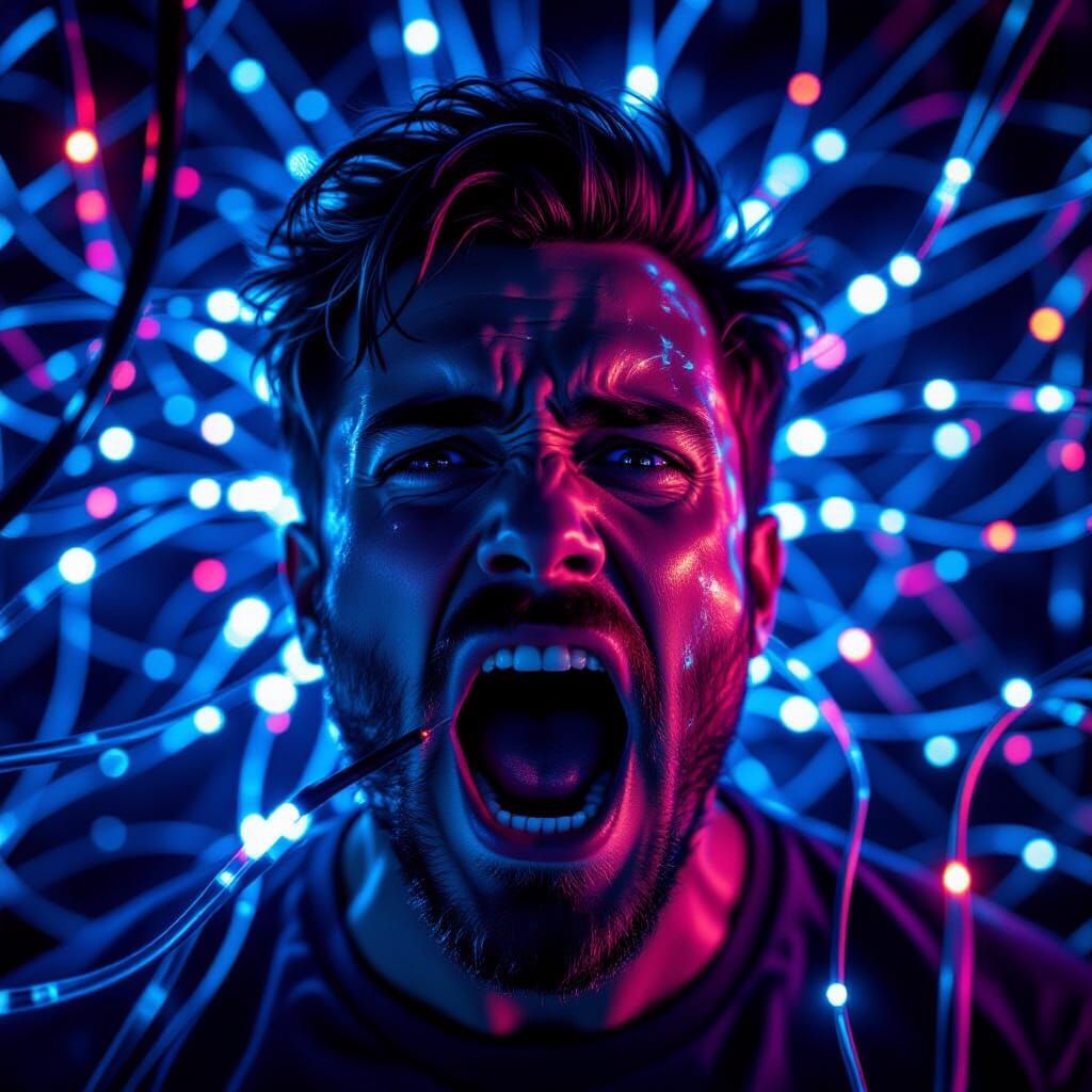 Screaming Cyberpunk Face in Neon Nightmare