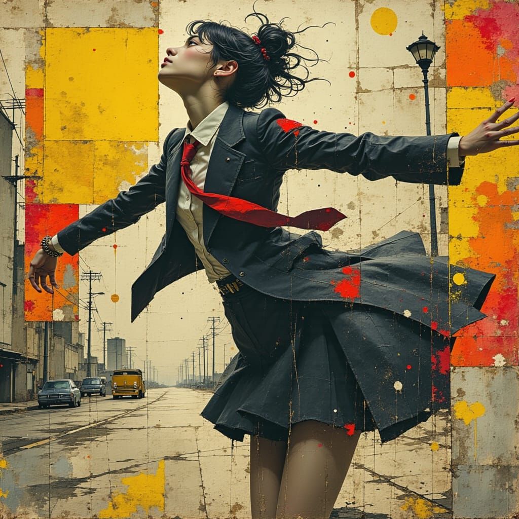 Woman Breaks Shackles in Urban Street Art Style