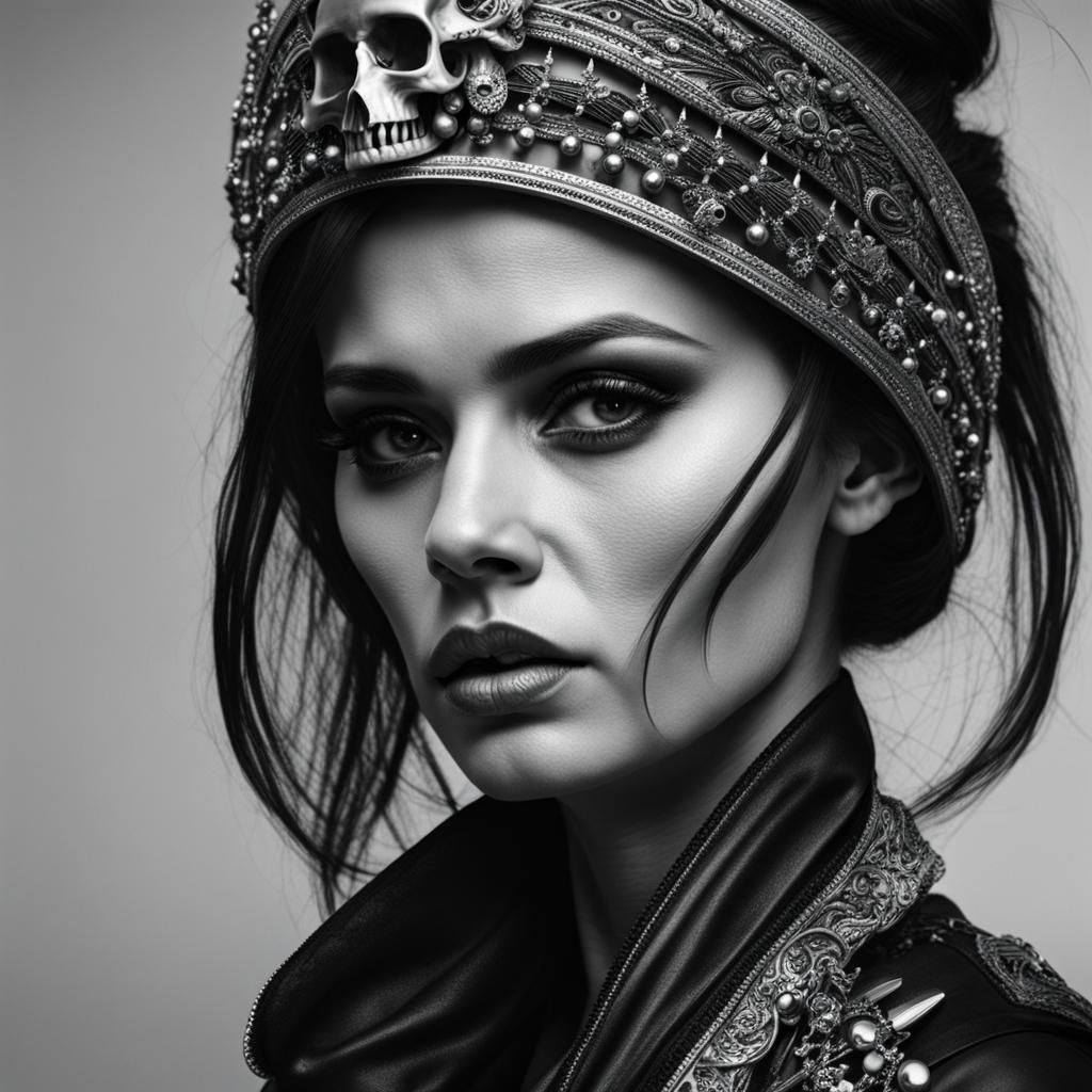 Haunting Punk Woman: Skull Face in Black and White