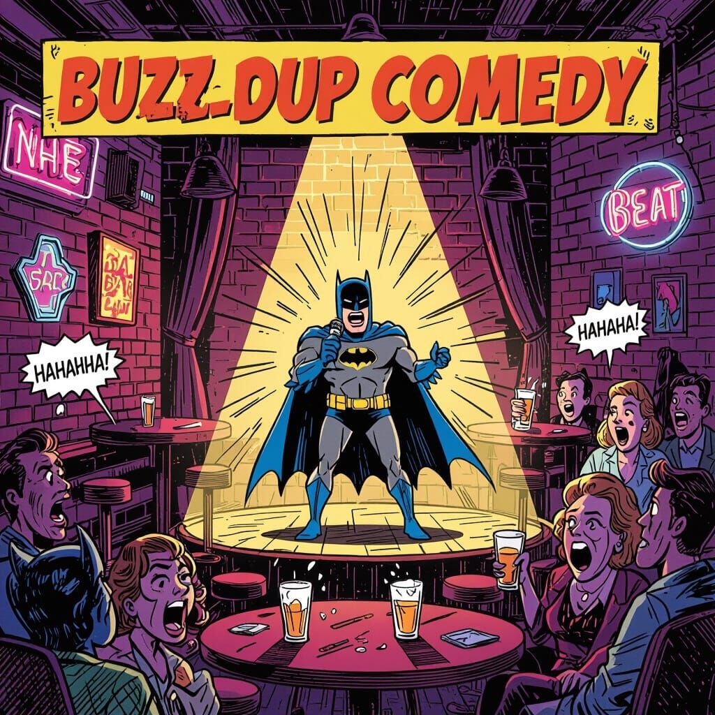 Comic Panel: Batman Tells Jokes at a Packed Comedy Bar