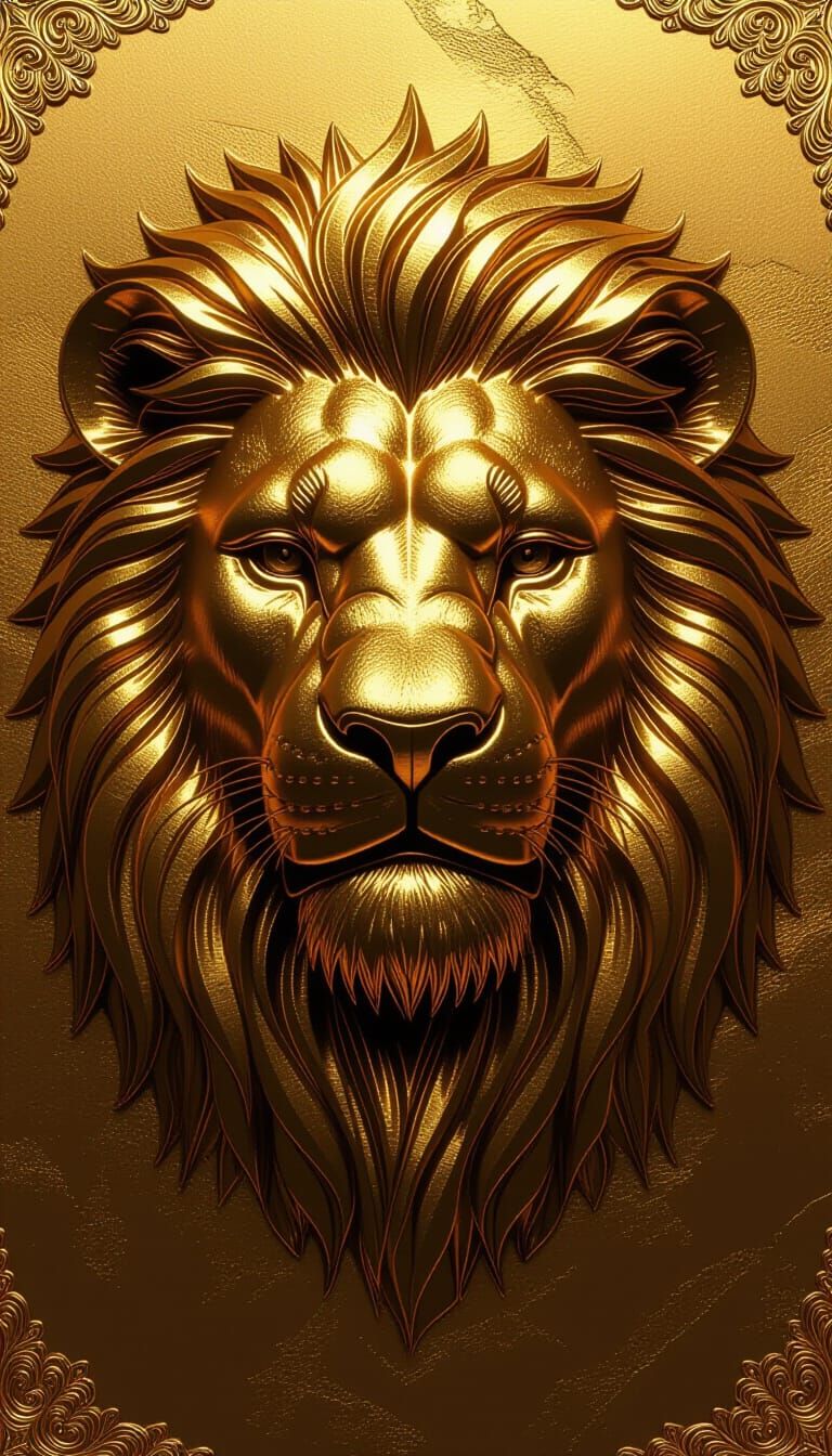 Golden Lion Engraving with Realistic Depth