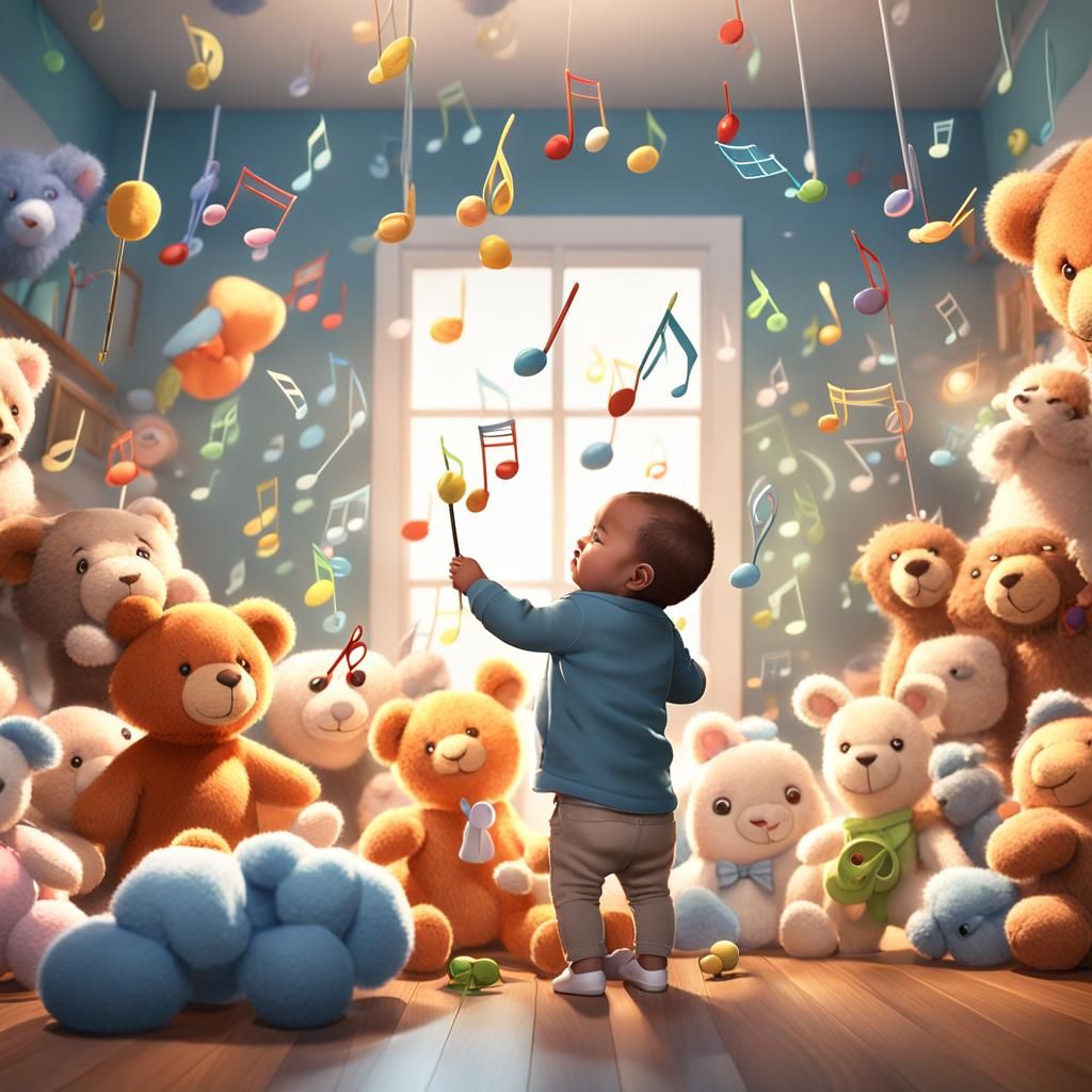 Anime Baby Conductor with Stuffed Animals in 3D