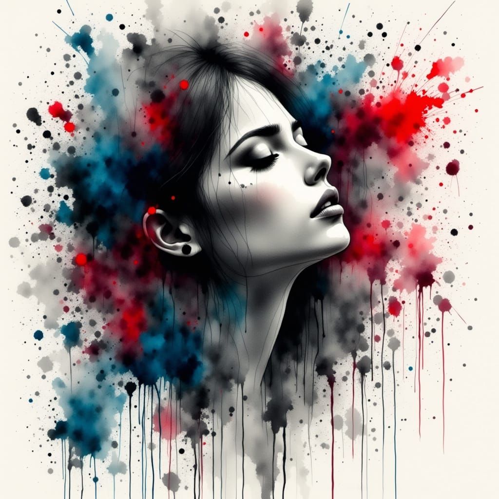 Expressive Woman Jumps in Dynamic Charcoal and Ink Style