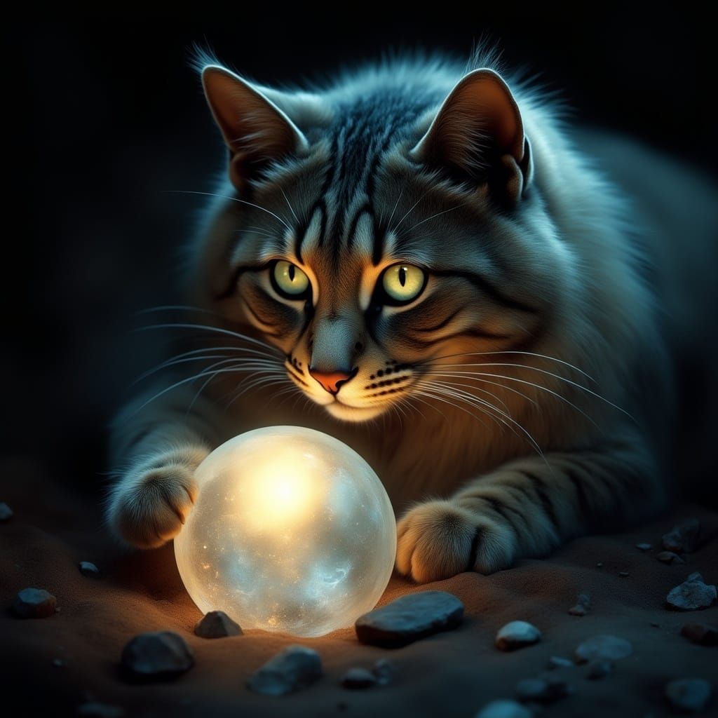 <lora:Archetypal Images:1.0> A cat pawing at a crystal ball