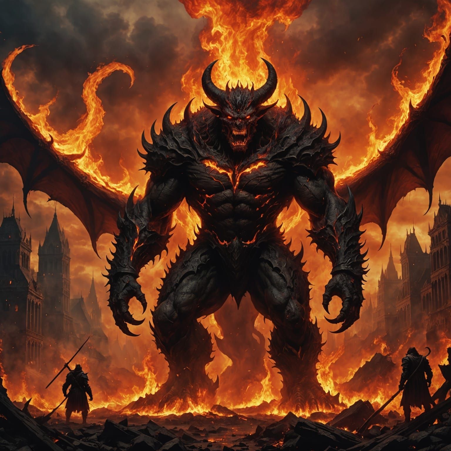 Infernal Demon Rising from Hellscape
