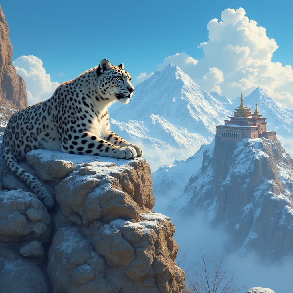 Regal Snow Leopard in Himalayan Landscape