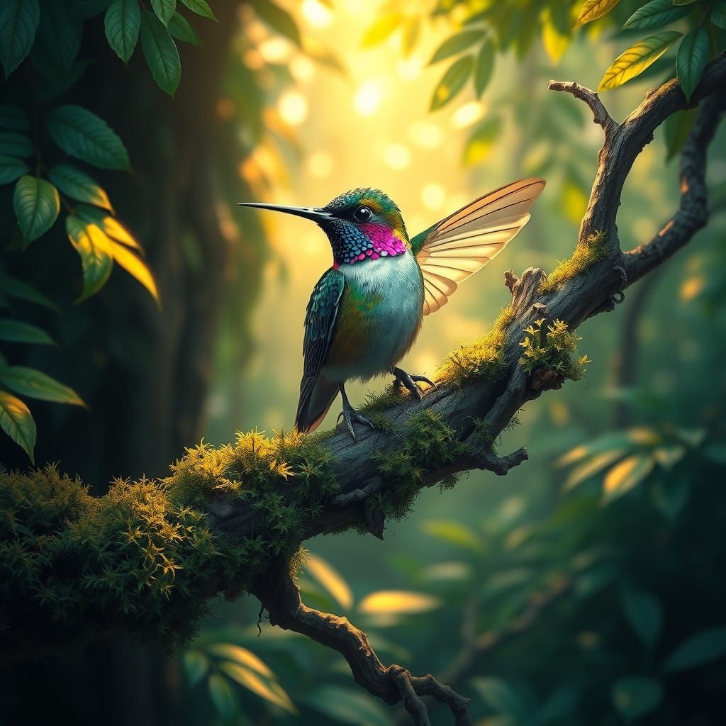 Mystical Tropical Hummingbird in Art Nouveau Style
