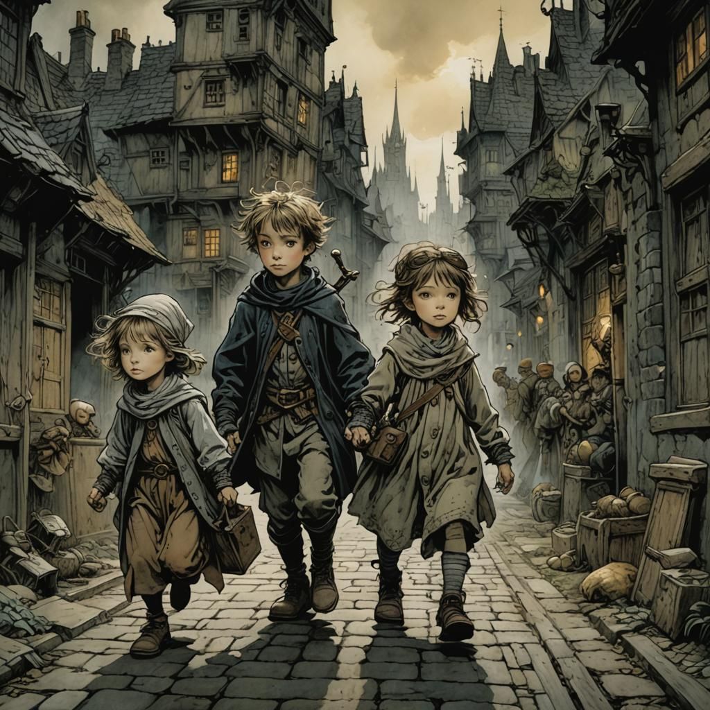 Siblings' Journey from a Dark City, Illustrated
