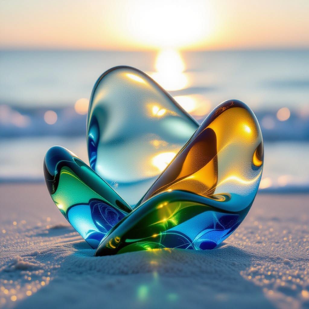 Sea Glass Sculpture Glowing With Luminous Ocean Hues